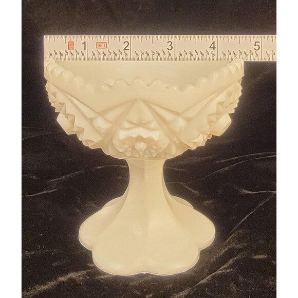 Vintage Kemple Glass Milk Glass Footed Compote with Hobstar and Fan Pattern - Picture 8 of 13
